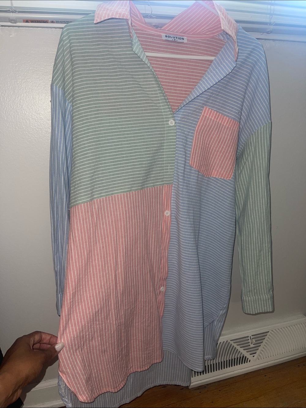 Multi-Stripe Button-Up Shirt Dress in Pastel Pink, Blue & Mint.
